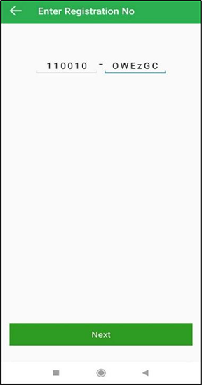 Enter Registration No screen- CyLock